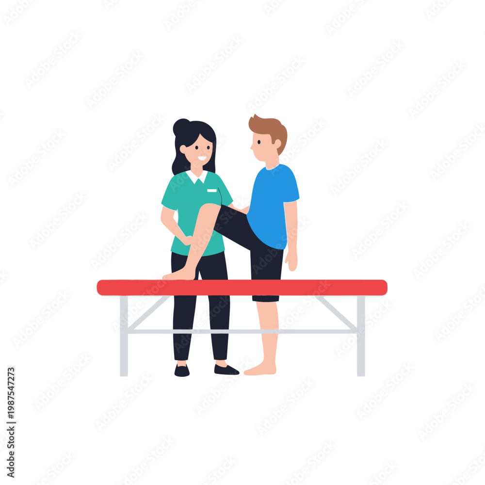 Obraz premium Physical therapist assisting patient with leg exercise on examination table