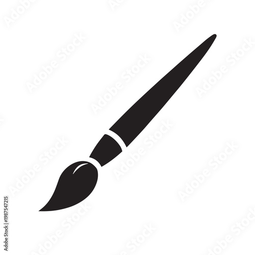 Minimalist paint brush icon vector, black artist paintbrush silhouette, creative art tool symbol for graphic design and painting software UI