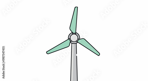 A simple illustration of a wind turbine with three blades and a tall tower