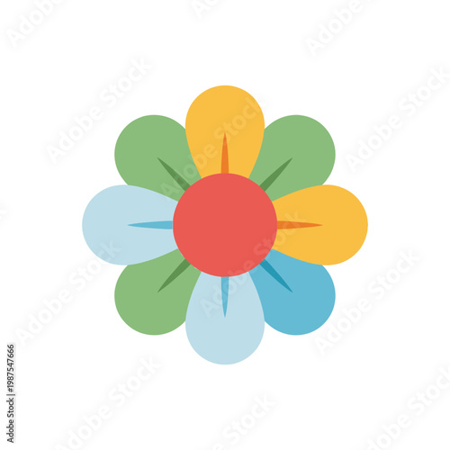 Colorful abstract flower illustration with red center and pastel petals