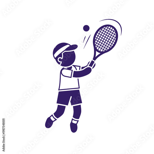 Child playing tennis, hitting ball with racket, active lifestyle, sport concept icon