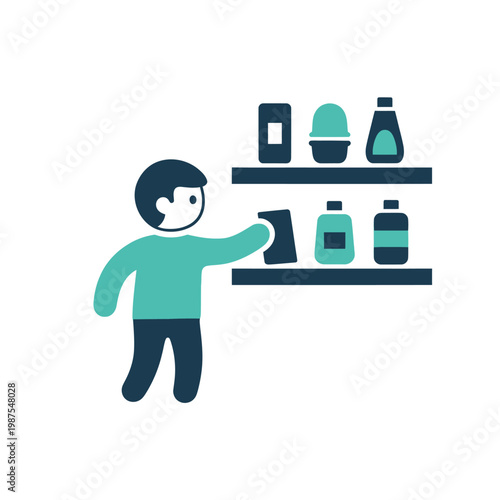 Person choosing products from a store shelf, illustration