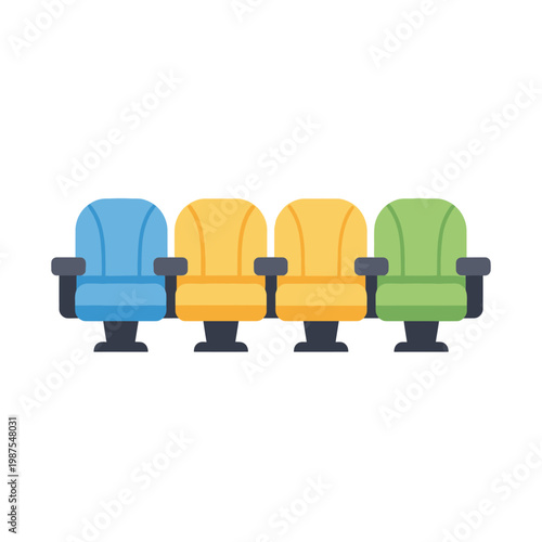 Row of colorful empty cinema seats