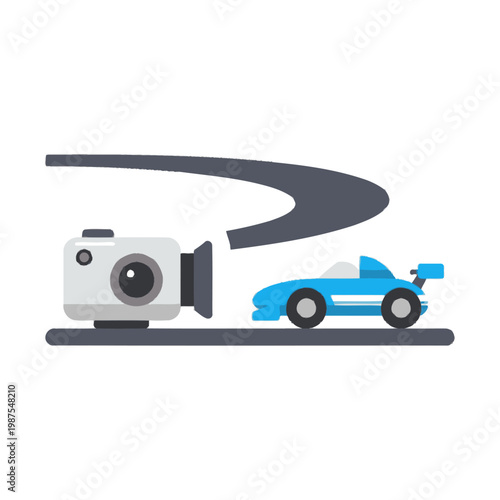 Action Camera Records Blue Sports Car on Race Track