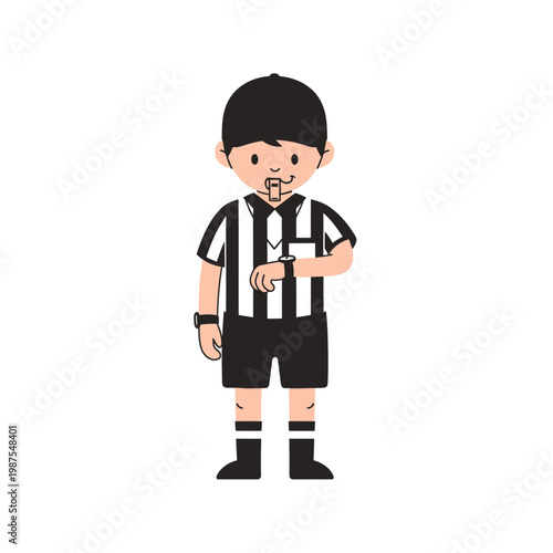 Cartoon Soccer Referee with Whistle and Watch