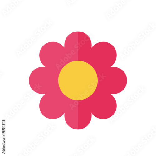 Flat Design Pink Flower with Yellow Center - Isolated Graphic Element