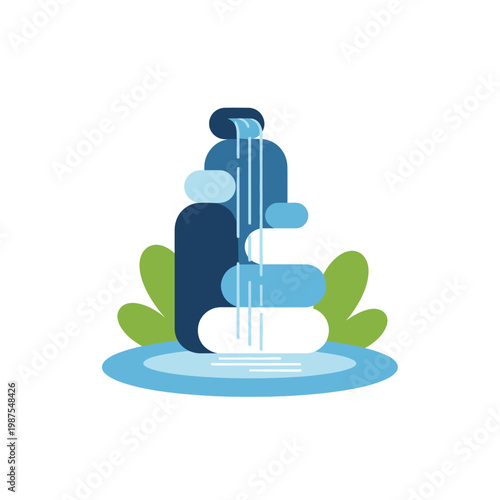 Modern Flat Design Waterfall Fountain with Leaves