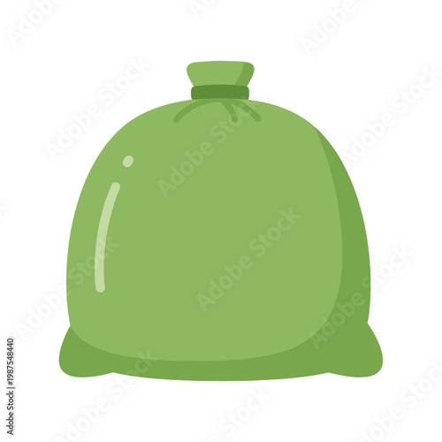 Green Garbage Bag Full of Trash, Isolated on White Background