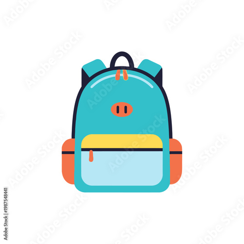 Cute Blue Backpack with Orange and Yellow Accents - Flat Design