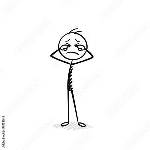 Tired Cartoon Character Feeling Unhappy and Stressed.