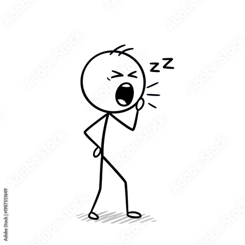 Tired Cartoon Character Yawns with Sleepiness.