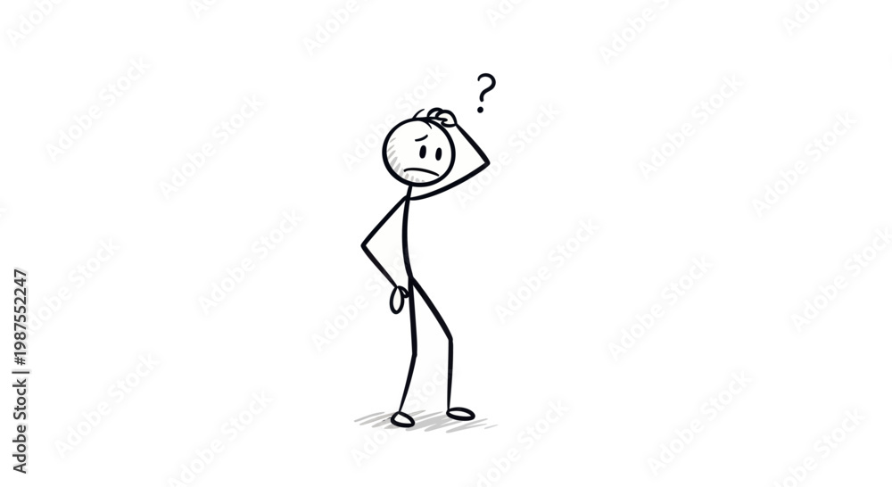 Fototapeta premium Stick figure man thinking with question mark.
