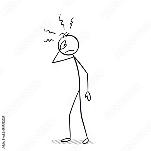 Stick figure man feeling unwell or sick.