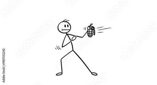 Stick figure man throwing a grenade.