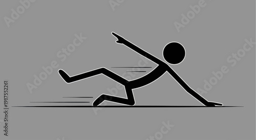 Stick figure person slipping and falling down.