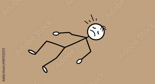 Stick figure person falling down dazed.