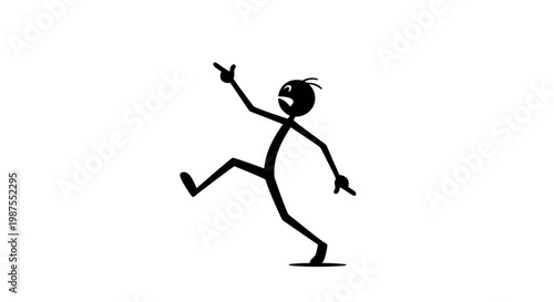 Stick figure running and pointing gesture.
