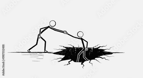 Stick Figures Pulling Rope Together.