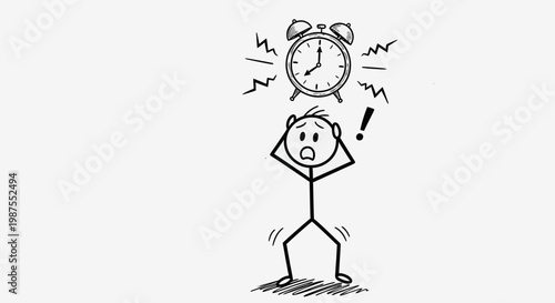 Stressed Man with Alarm Clock Illustration.