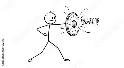 Stickman hitting a clock with a hammer.