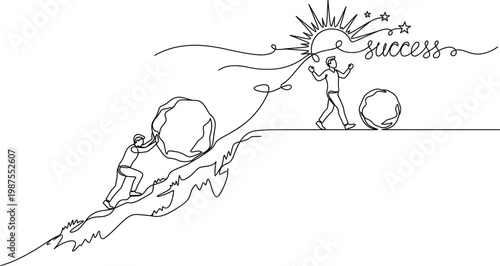 Continuous line drawing success journey overcoming obstacles achievement goal perseverance motivation concept business growth minimal vector outline illustration style modern