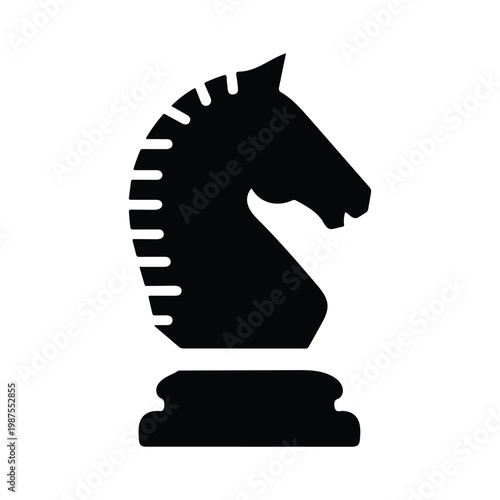 Black knight chess horse vector illustration with cartoon animal style and symbolic sculpture design
