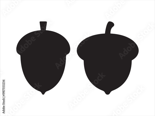 Acorn silhouette vector oak seed nut nature icon set isolated on white background