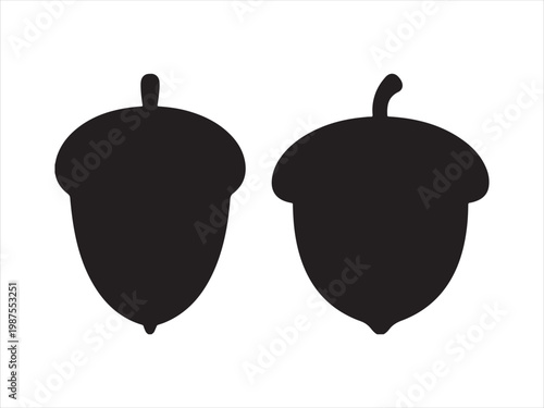 Acorn silhouette vector oak seed nut nature icon set isolated on white background