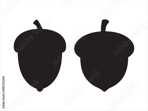 Acorn silhouette vector oak seed nut nature icon set isolated on white background