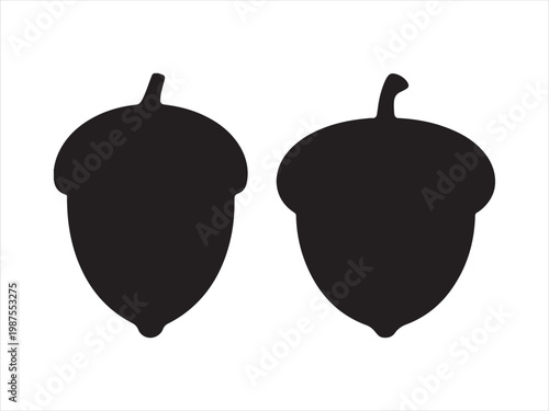 Acorn silhouette vector oak seed nut nature icon set isolated on white background