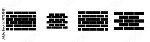 Minimalist brick wall icons, black masonry pattern set, construction vector elements