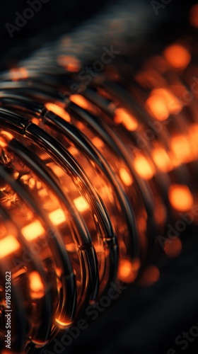 Close-up macro shot of glowing orange filaments inside a metallic coil