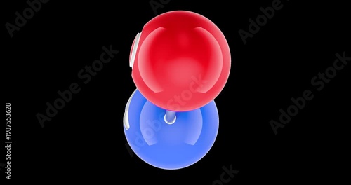 Nitric oxide molecule, rotation animation seamlessly loopable. 3D rendering isolated on transparent background