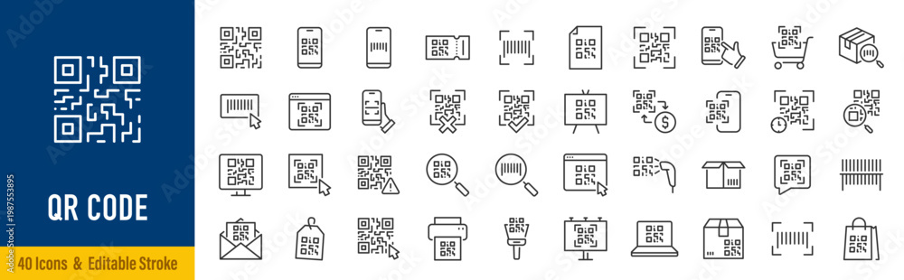 Obraz premium QR code web icons in line style. Scanning, coding, information, qr code, sign,identification. Vector illustration.