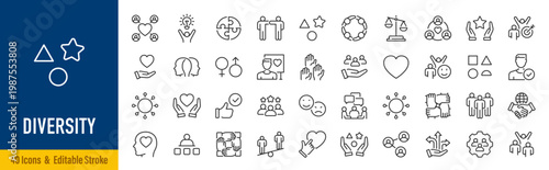 Diversity web icons in line style. Unity, friendship, social, community, collection. Vector illustration.