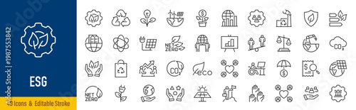 ESG and Environmental Social Governance web icons in line style. Ecology, esg, environmental, energy, nature. Vector illustration.