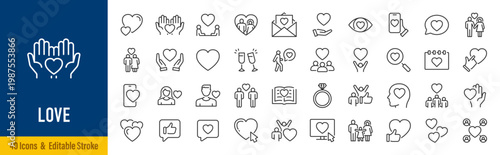 Love web icons in line style. Couple, love, heartbeat, romance, feeling, heart. Vector illustration.
