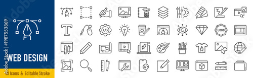 Web design web icons in line style. Development, web design, creative process, network technology. Vector illustration.