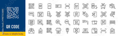 QR code web icons in line style. Scanning, coding, information, qr code, sign,identification. Vector illustration.