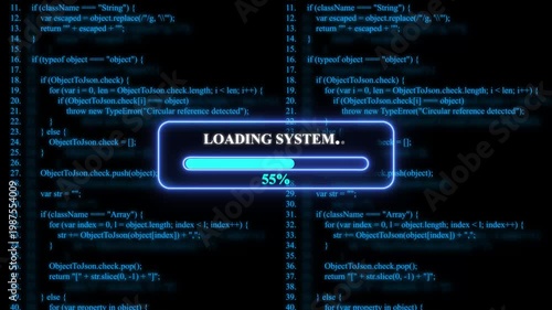 Programming code with loading system text and bar loading bar