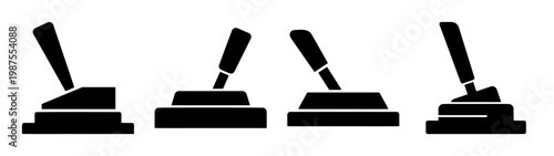 Industrial lever icons, mechanical switch set, control handle vector silhouettes