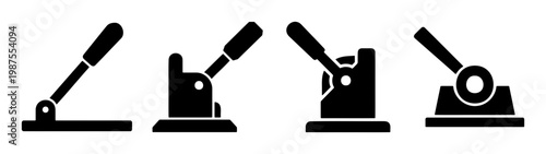 Industrial lever icons, mechanical switch silhouettes, 4 manual control arm vectors
