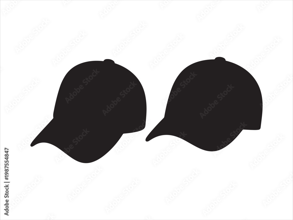 Fototapeta premium Baseball cap silhouette vector hat fashion accessory icon set isolated on white background