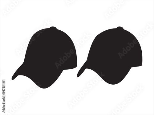 Baseball cap silhouette vector hat fashion accessory icon set isolated on white background