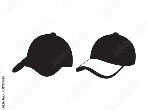 Baseball cap silhouette vector hat fashion accessory icon set isolated on white background