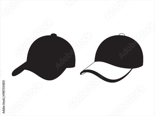Baseball cap silhouette vector hat fashion accessory icon set isolated on white background