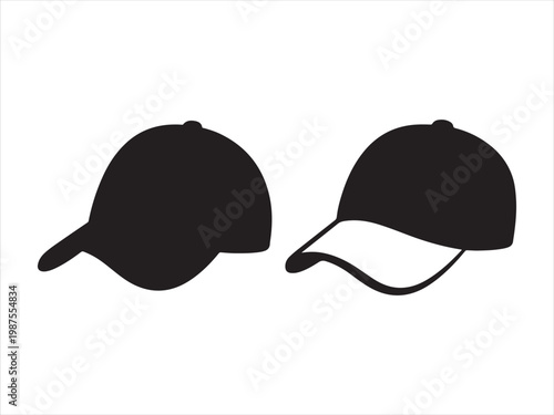 Baseball cap silhouette vector hat fashion accessory icon set isolated on white background