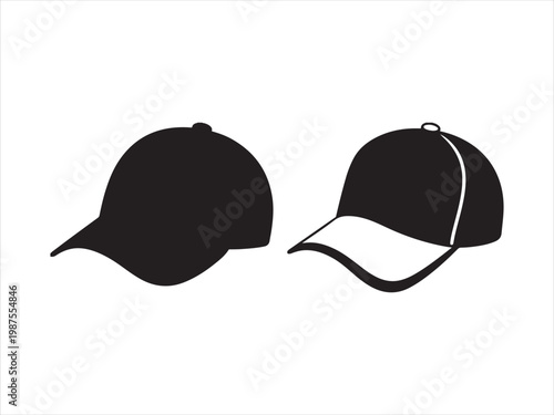 Baseball cap silhouette vector hat fashion accessory icon set isolated on white background
