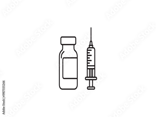 Medical illustration of a vial and syringe representing vaccination and healthcare concepts
