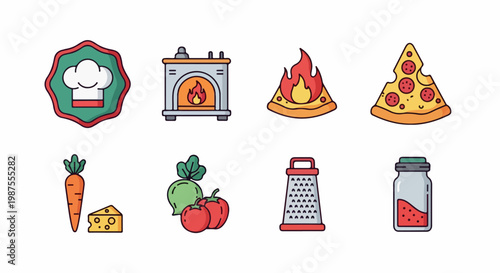 Food icons with kitchen tools.